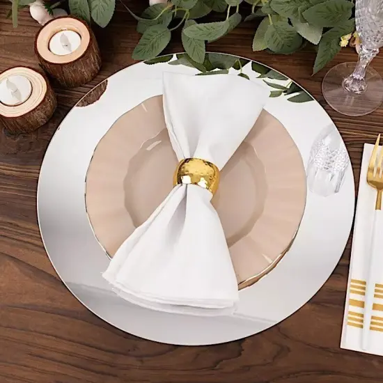 SILVER 10 Round 13" Decorative Mirror Plastic CHARGER PLATES {2}