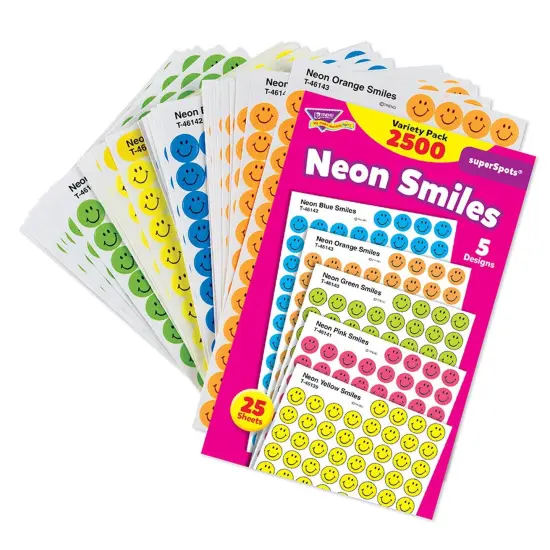 Neon Smiles superSpots&reg; Stickers Variety Pack, 2500 Per Pack, 3 Packs {2}