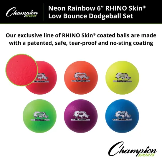 Rhino Skin&reg; 6-Inch Low Bounce Dodgeball Set, Assorted Neon Colors, Set of 6 {3}