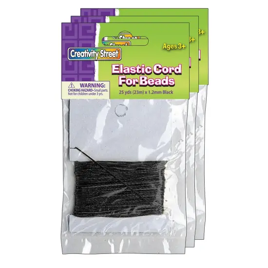 Elastic Cord, Black, 1.2 mm x 25 Yards, 25 Yards Per Pack, 3 Packs {1}