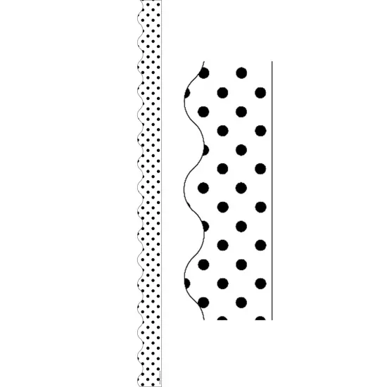 Black Polka Dots on White Scalloped Border Trim, 35 Feet Per Pack, 6 Packs {2}