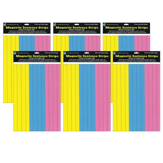 Die-Cut Magnetic Pink/Blue/Yellow Sentence Strips, 2.75" x 11", 3 Per Pack, 6 Packs {1}