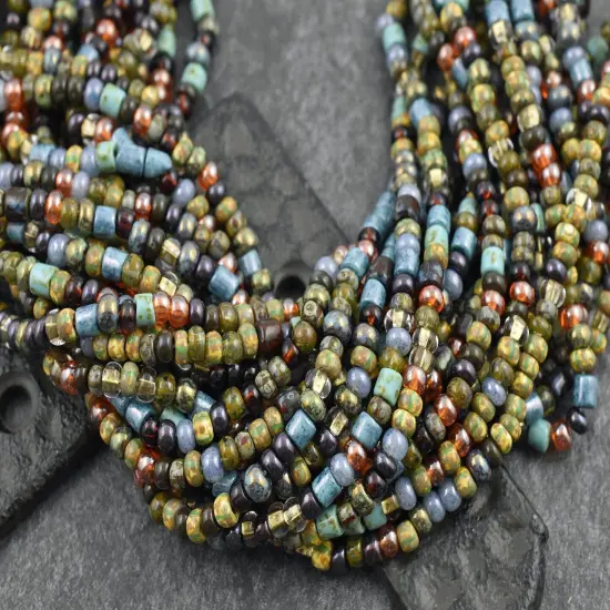 6/0 Aged Fuji Picasso Tube Mix Seed Beads (20" Strand) {4}