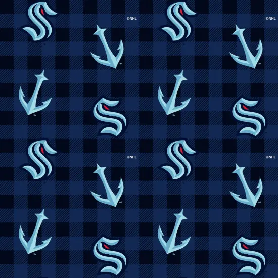 Sykel Enterprises NHL Team Cotton Flannel Fabric-Seattle Kraken Buffalo Plaid Flannel Fabric {1}