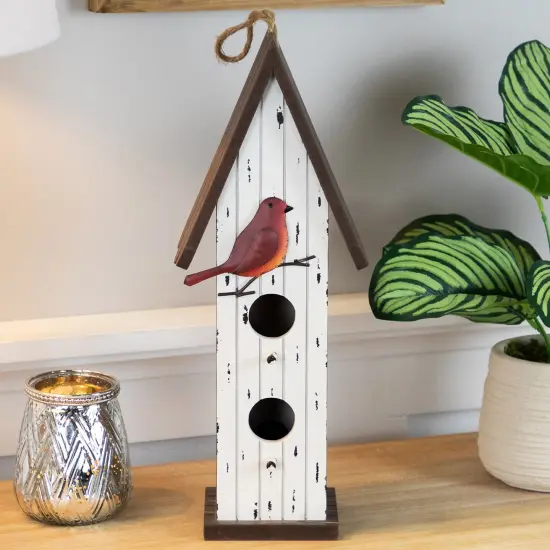 Northlight Wooden Birdhouse with Metal Bird Wall Decoration - 14.5" - Antique White Brown {4}