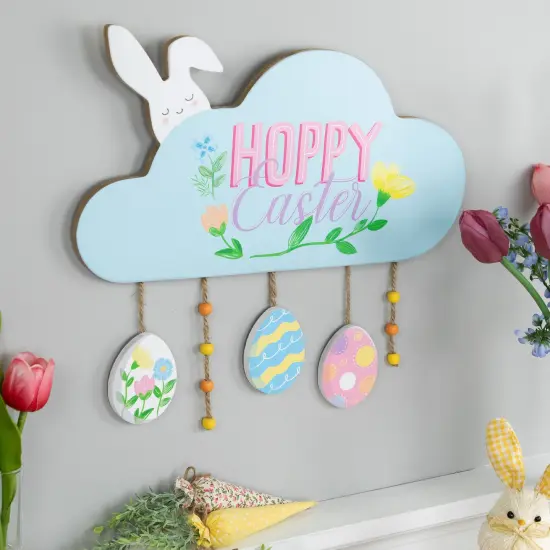Northlight Hoppy Easter Wooden Wall Sign with Bunny and Eggs - 15.75" Multi {4}