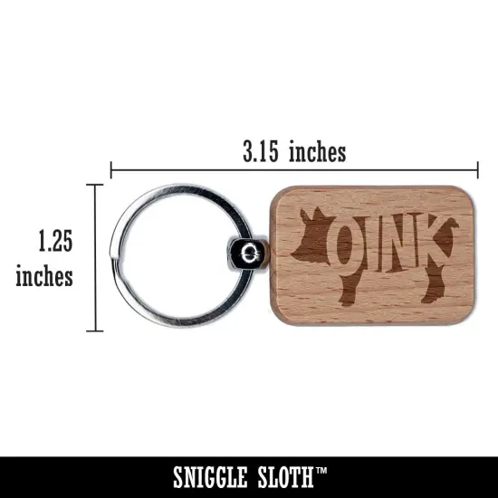 Pig Oink Farm Animal Engraved Wood Rectangle Keychain Tag Charm {2}