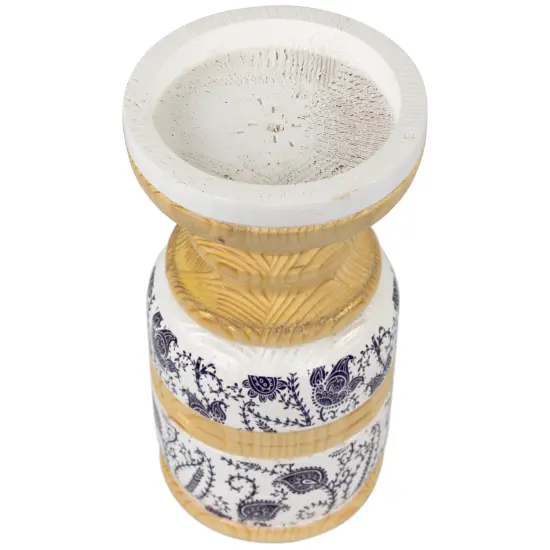 Northlight Paisley Wooden Candle Holder - 8.5" - White and Blue {4}