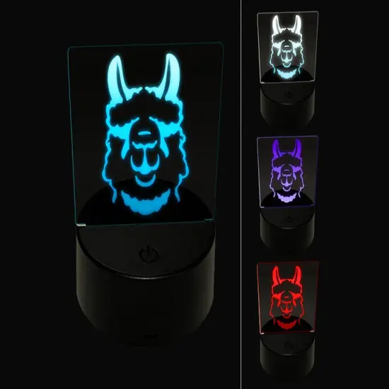 Fluffy Wooly Llama Head 3D Illusion LED Night Light Sign Nightstand Desk Lamp {1}