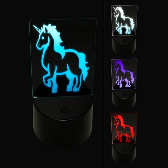 Elegant Majestic Mythical Unicorn 3D Illusion LED Night Light Sign Nightstand Desk Lamp {1}