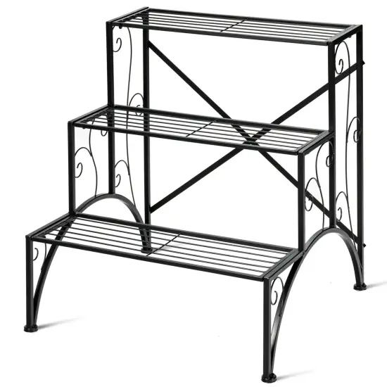 3-Tier Metal Plant Rack Garden Shelf in Stair Style {4}