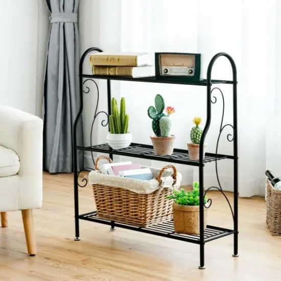 3-Tier Scrollwork Designed Metal Plant Stand-Black {2}