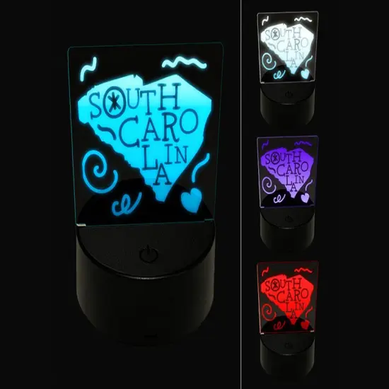 South Carolina State with Text Swirls 3D Illusion LED Night Light Sign Nightstand Desk Lamp {1}