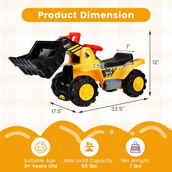 Kids Toddler Ride on Truck Excavator Digger - Yellow {2}