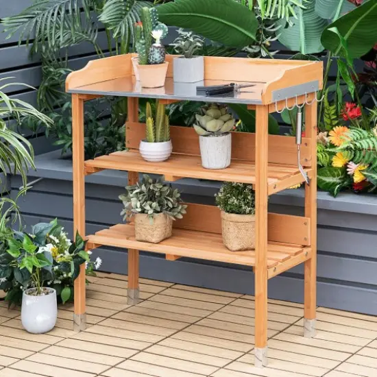 Garden Wooden Potting Bench Work Station with Hook {2}