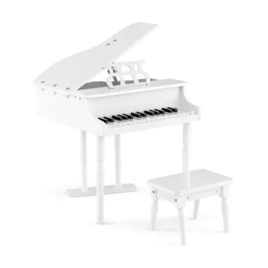 MDF and Birch Kids Classical Piano with Bench, Music Stand and Safe Design White {1}