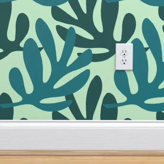 Peel & Stick Wallpaper 2FT Wide Leaves Silhouette Green Monochrome Plant Botanical Nature Custom Removable Wallpaper by Spoonflower {4}