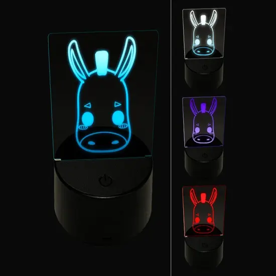 Charming Kawaii Chibi Donkey Mule Face Blushing Cheeks Farm 3D Illusion LED Night Light Sign Nightstand Desk Lamp {1}