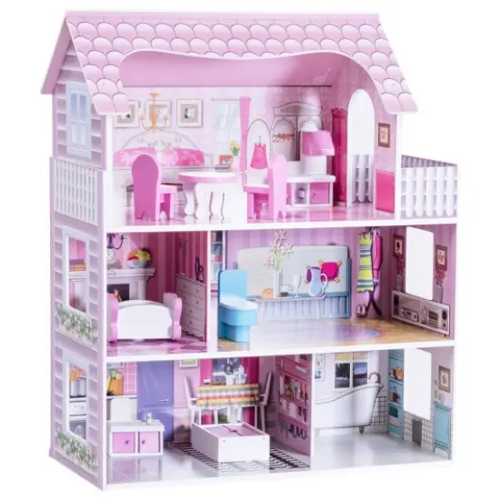 28 Inch Pink Dollhouse with Furniture {1}