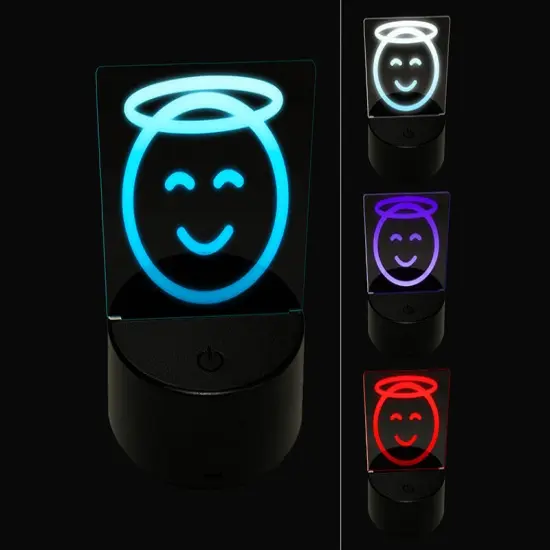 Angel Face Halo Emoticon 3D Illusion LED Night Light Sign Nightstand Desk Lamp {1}