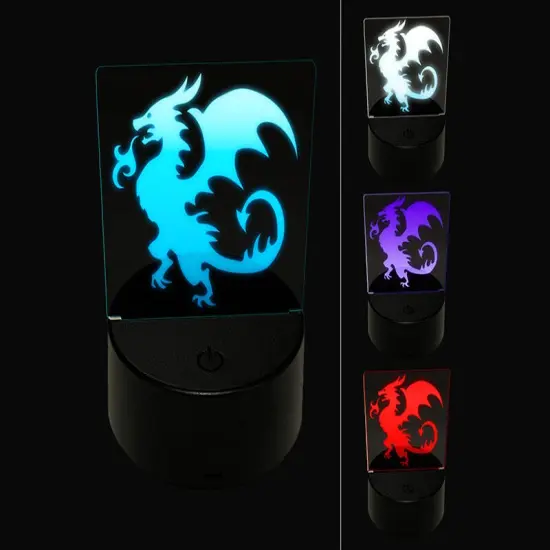 Wyvern Dragon Fantasy Silhouette 3D Illusion LED Night Light Sign Nightstand Desk Lamp {1}