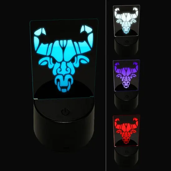 Stylized Tribal Bull Head with Nose Ring 3D Illusion LED Night Light Sign Nightstand Desk Lamp {1}