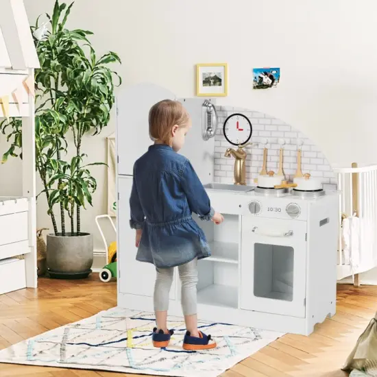 Kids Kitchen Playset Pretend Play Cooking Set with Vivid Faucet and Telephone {5}