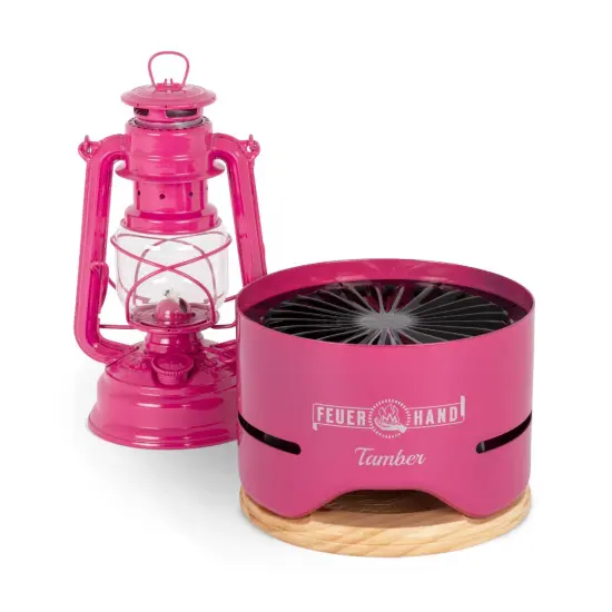 Petromax Feuerhand Tamber Tabletop Charcoal Grill, Powder-Coated Steel for Outdoor Use, Wood Lid, 7.9 inch diameter, Telemagenta {7}