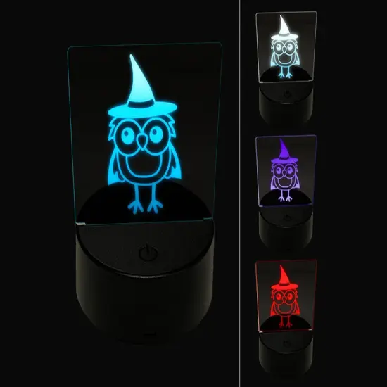 Owl With Witch Hat Cape Halloween 3D Illusion LED Night Light Sign Nightstand Desk Lamp {1}