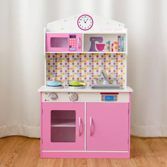 Kids Wooden Pretend Kitchen Cooking Playset Ideal Gift for Birthdays or Any Special Occasion Pink {6}