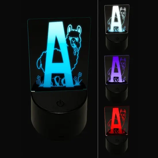Animal Alphabet Letter A for Alpaca 3D Illusion LED Night Light Sign Nightstand Desk Lamp {1}