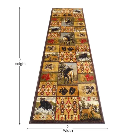 Masada Rugs Wildlife Bear and Elk Scene Area Rug Brown {2}