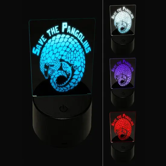 Save the Pangolins Endangered Species 3D Illusion LED Night Light Sign Nightstand Desk Lamp {1}