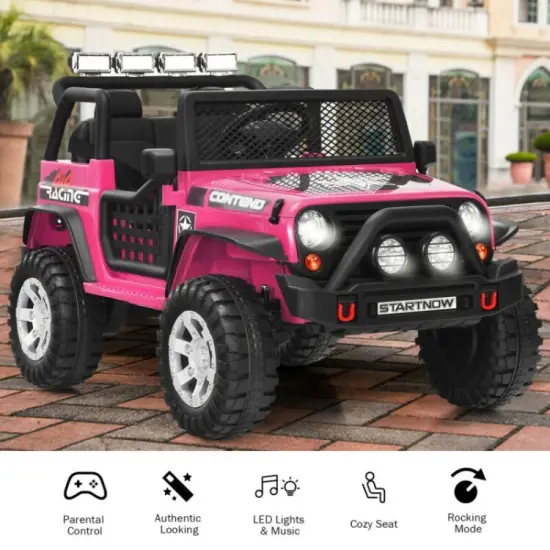 12V Kids Remote Control Electric Ride On Truck Car with Lights and Music Pink {5}