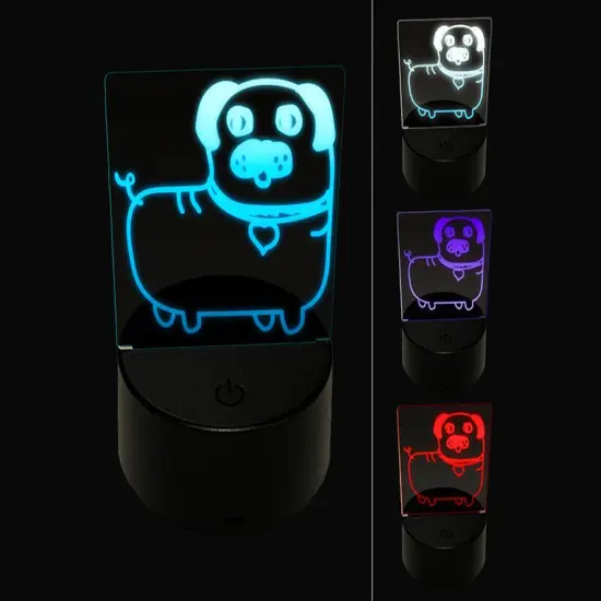 Pug Heart Collar Cute Doodle 3D Illusion LED Night Light Sign Nightstand Desk Lamp {1}