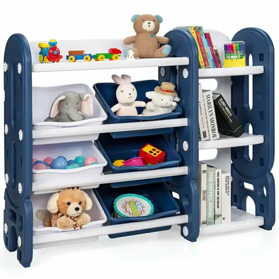 Kids Toy Storage Organizer with Bins and Multi-Layer Shelf for Bedroom Playroom Blue {4}