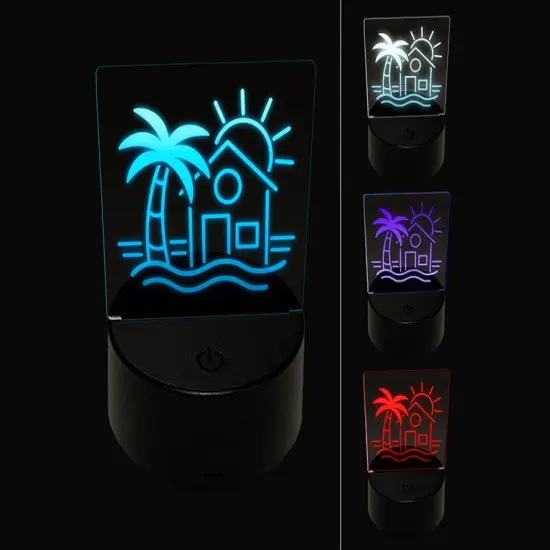 Beach House Palm Tree Ocean 3D Illusion LED Night Light Sign Nightstand Desk Lamp {1}