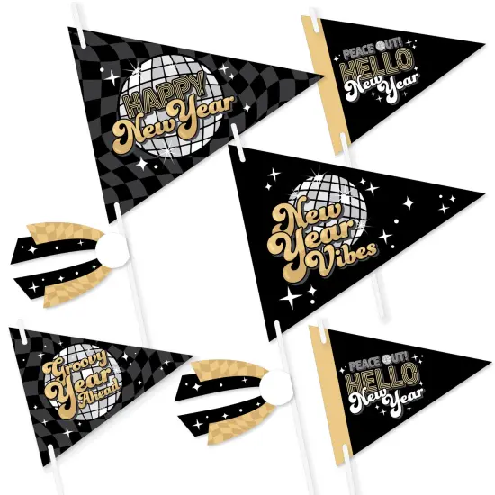 Big Dot of Happiness Disco New Year - Triangle Groovy NYE Party Photo Props - Pennant Flag Centerpieces - Set of 20 {1}