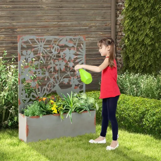 Set of 2 Decorative Raised Garden Bed with Trellises-Rust {4}