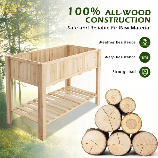 47 Inch Wooden Raised Garden Bed with Bottom Shelf and Bed Liner {5}