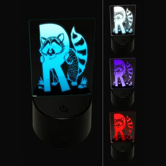 Animal Alphabet Letter R for Raccoon 3D Illusion LED Night Light Sign Nightstand Desk Lamp {1}