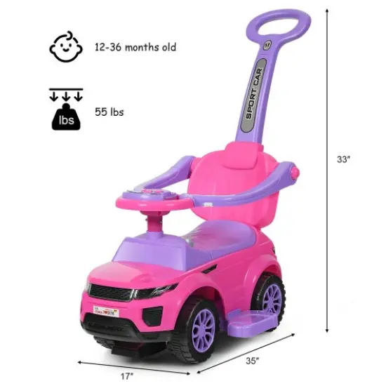 Honey Joy 3 in 1 Ride on Push Car Toddler Stroller Sliding Car with Music Pink {2}