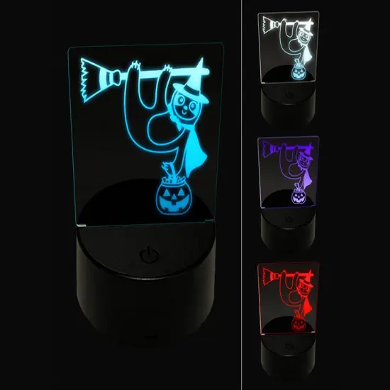 Halloween Sloth Witch and Broom 3D Illusion LED Night Light Sign Nightstand Desk Lamp {1}