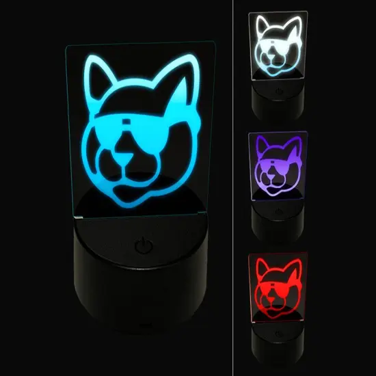Cool Cat with Sunglasses 3D Illusion LED Night Light Sign Nightstand Desk Lamp {1}