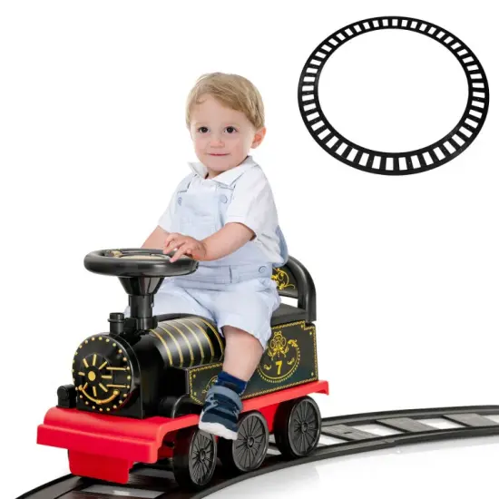6V Electric Kids Ride On Train with 16 Pieces Tracks Blue {8}