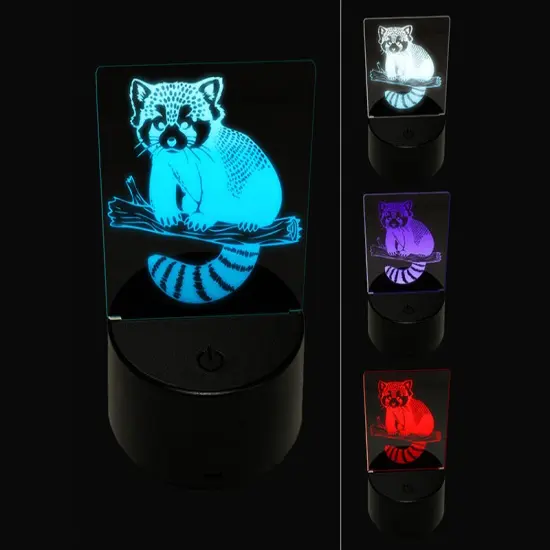 Cute Little Red Panda 3D Illusion LED Night Light Sign Nightstand Desk Lamp {1}