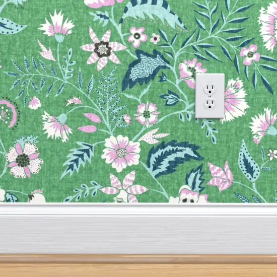 Peel & Stick Wallpaper 2FT Wide Boho Floral Modern Chintz Garden Vine Cottagecore Farmhouse Green Custom Removable Wallpaper by Spoonflower {4}