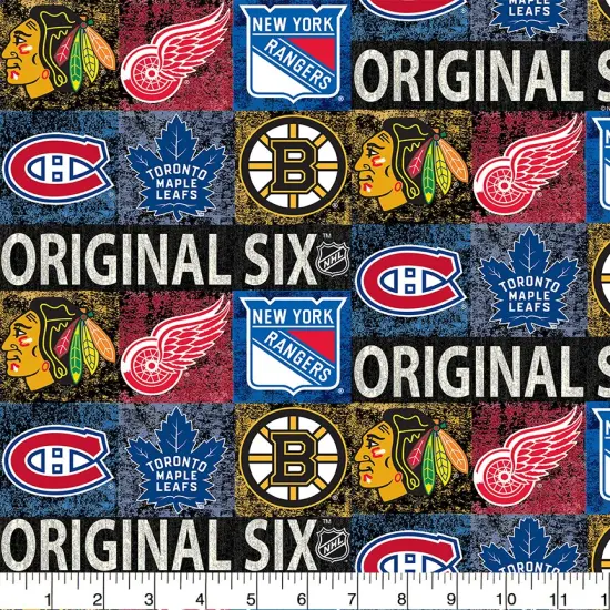 Sykel Enterprises NHL Team Cotton Fabric-Original Six Box Logo Cotton Quilting Fabric {1}