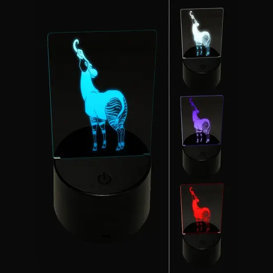 Silly Okapi Sticking Tongue Out Zebra Giraffe 3D Illusion LED Night Light Sign Nightstand Desk Lamp {1}