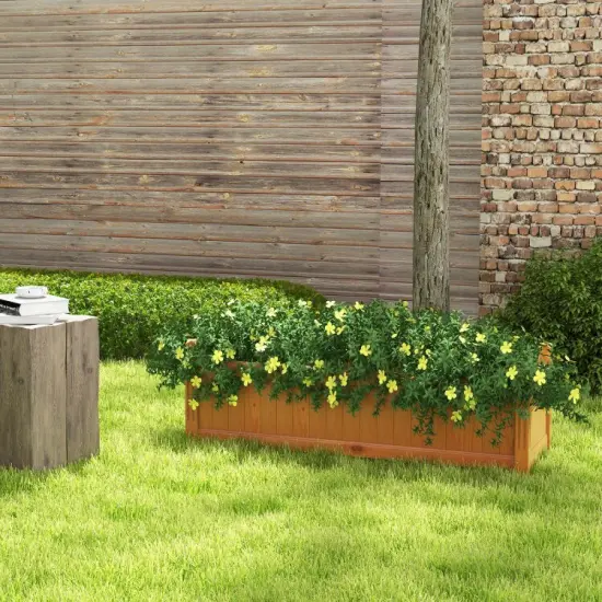 Wooden Rectangular Garden Bed with Drainage System-Natural {2}
